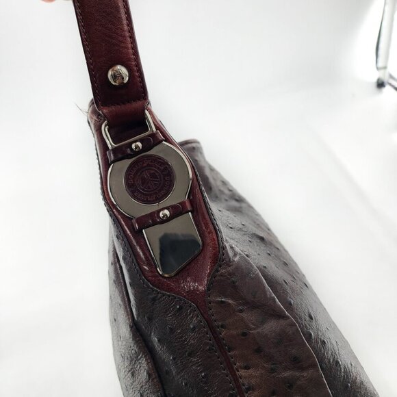DONALD J PLINER Ostrich Embossed Leather Handbag Shoulder Bag Brown - Picture 7 of 8